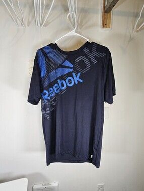Reebok Tshirt Men's M Short Sleeve Performance Training Blue Spellout
